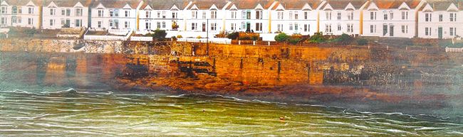 Fragments - 2013<br /><br /><h6>Cornwall: Cottages 1</h6>  Mixed Media (Artistâ€™s own photography printed on canvas, and acrylic paint) <br /> 590mm x 180mm H <br /><br /><br /><br /><br /><br /><br /><h7>Sold</h7>